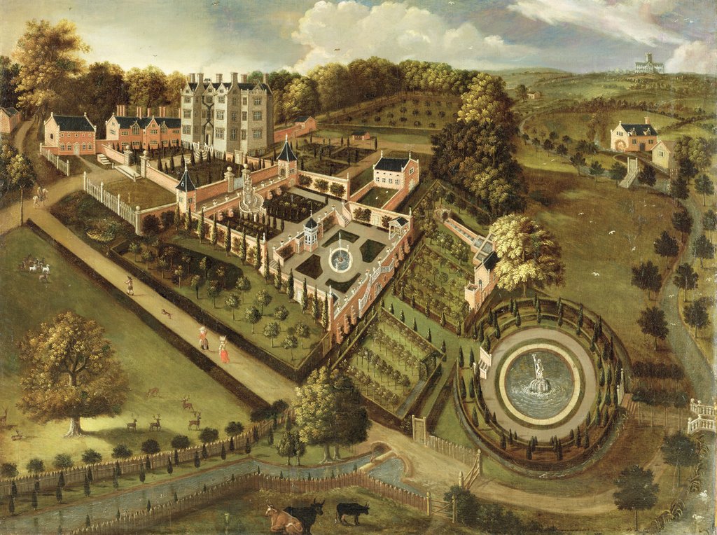 Detail of The House and Garden of Llanerch Hall, Denbighshire, c.1662-72 by English School