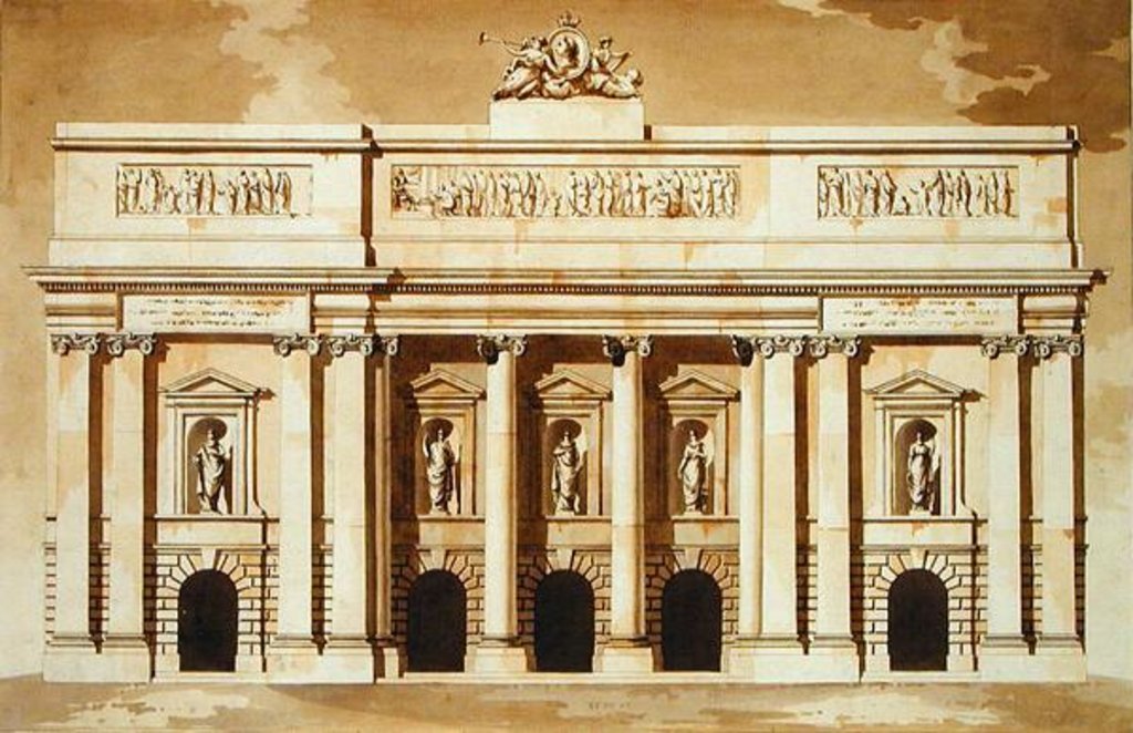 Detail of Elevation for the West Front of Parliament House, Dublin, c.1787 by James Gandon