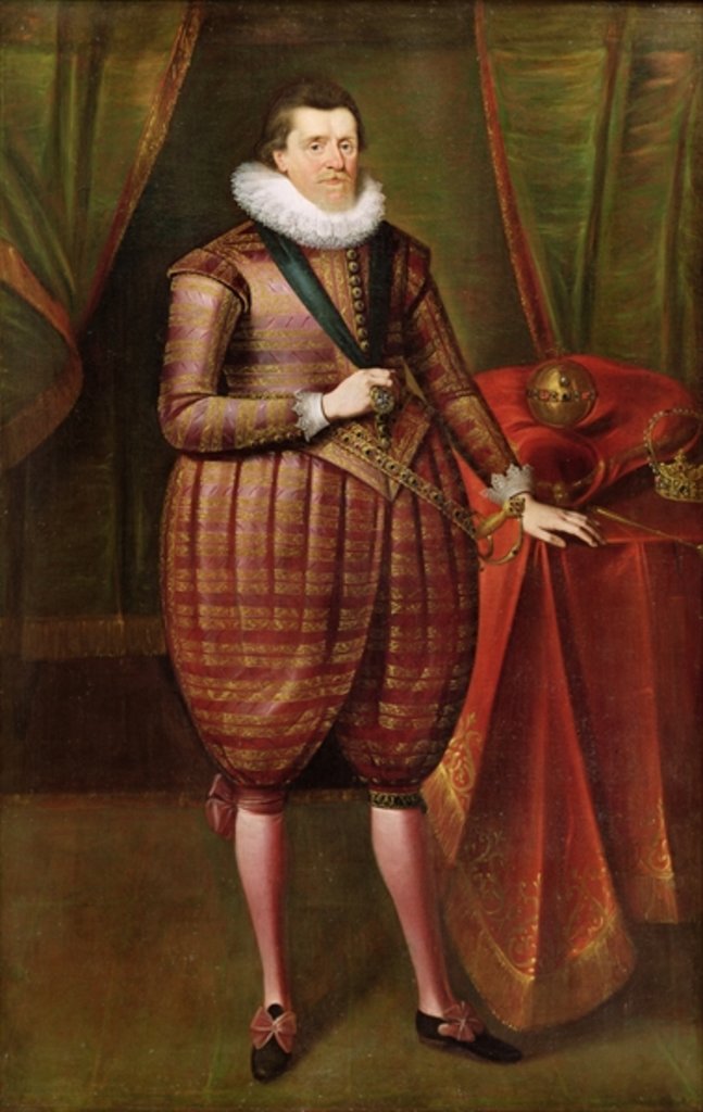 Detail of James VI of Scotland and I of England, c.1618 by Paul van Somer