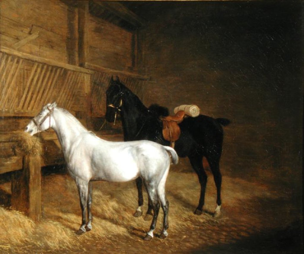 Detail of A Grey Pony and a Black Charger in a Stable by Jacques-Laurent Agasse