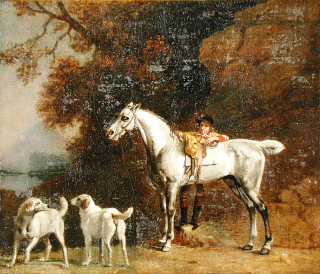 Detail of Huntsman with a Grey Hunter and Two Foxhounds: details from the Goodwood 'Hunting' picture, 1760-61 by George Stubbs