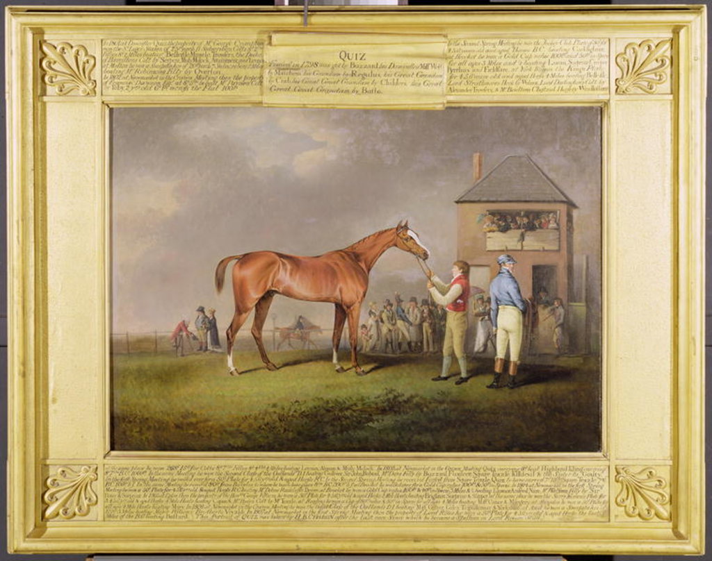 Detail of Portrait of 'Quiz', the property of Lord Rous, after his last race at Newmarket by Henry Bernard Chalon
