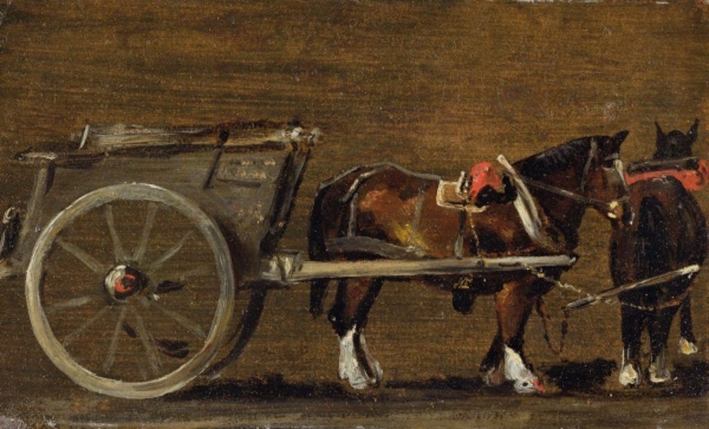 Detail of A Farm Cart with two Horses in Harness: A Study for the Cart in 'Stour Valley and Dedham Village, 1814 by John Constable
