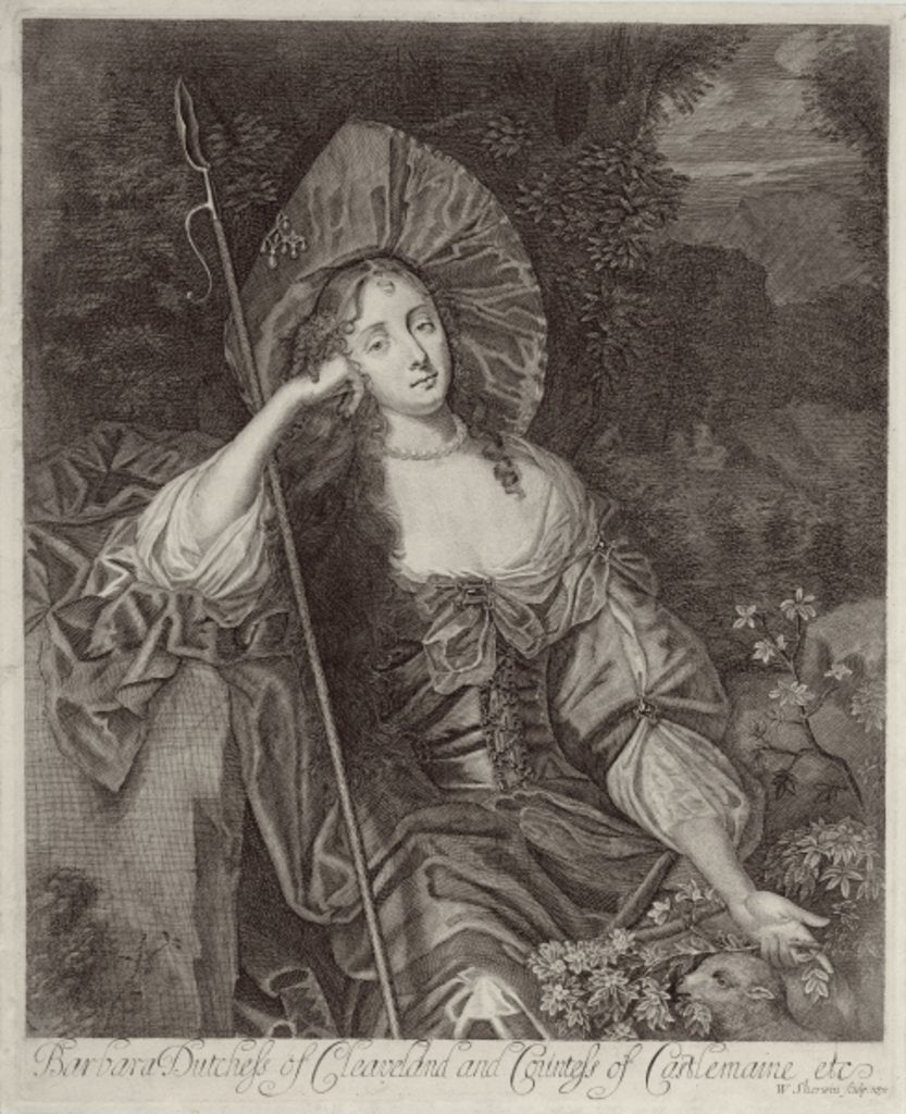 Detail of Barbara Duchess of Cleaveland as a Shepherdess engraved by William Sherwin, 1670 by Peter Lely
