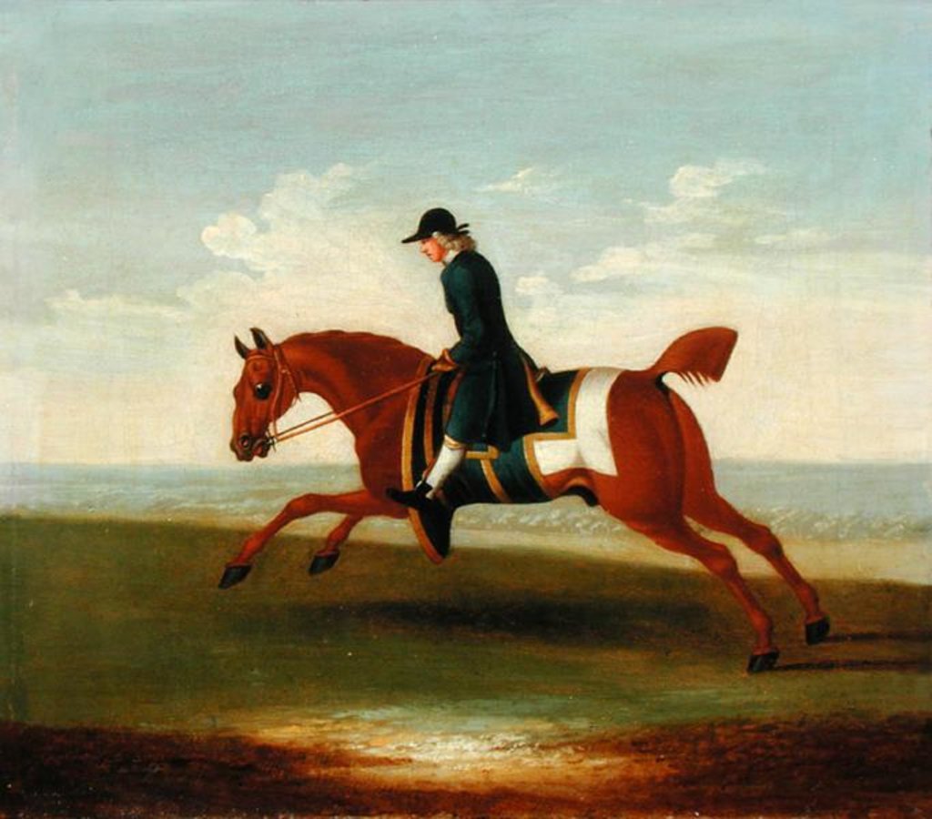 Detail of Chestnut Racehorse Exercised by a Trainer in a Blue Coat by James Seymour