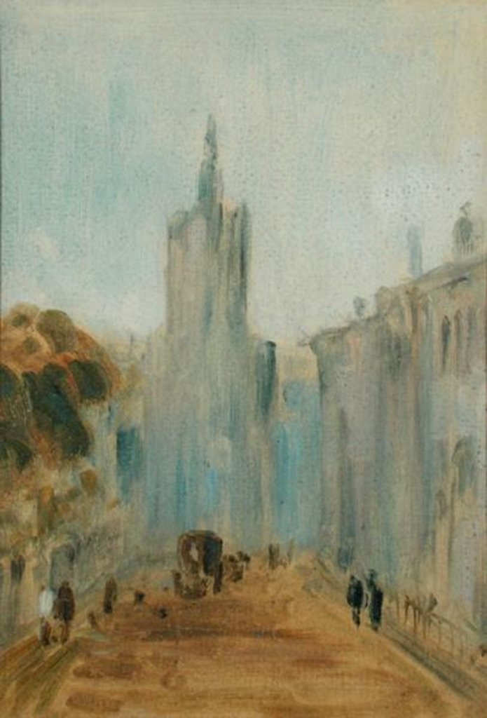 Detail of Street with Church and Figures previously attributed to J.M.W. Turner and also attributed to Peter de Wint, 1822-25 by English School