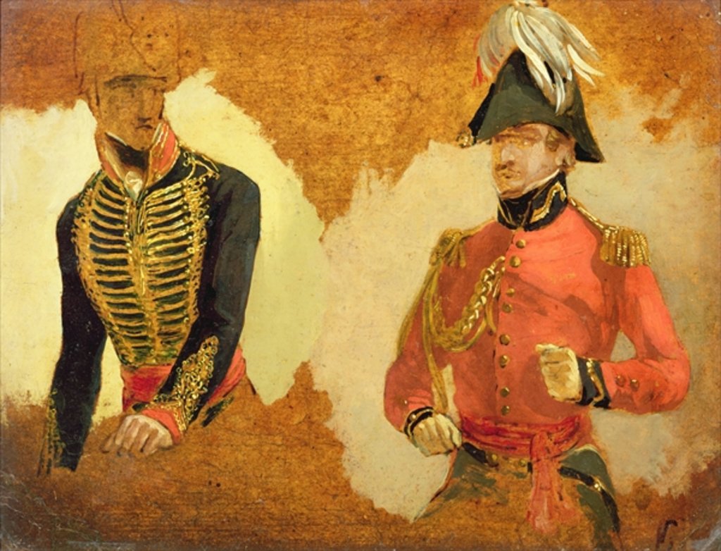 Detail of Studies of Royal Horse Artillery Uniform, and of an A.D.C. to the Commander in Chief: a study for 'The Battle of Waterloo' , 1815 by George Jones