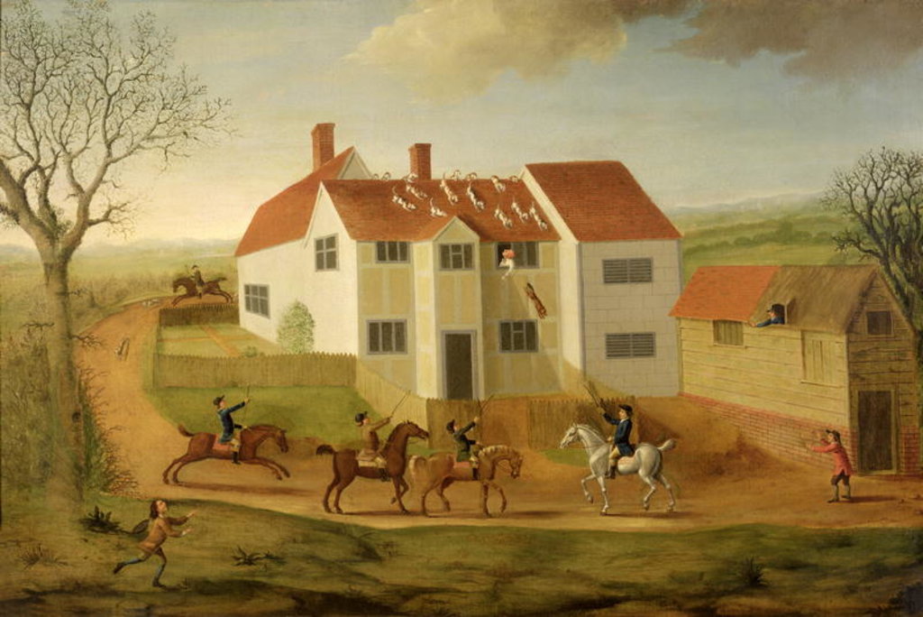 Detail of John Sidey and his Hounds at a Farmhouse near Hadleigh, Suffolk by James I Dunthorne