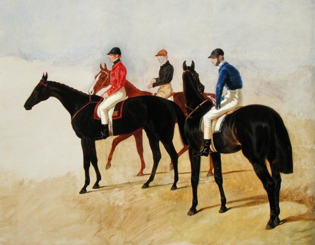 Detail of Study of Three Steeplechase Cracks: Allen McDonough on Brunette, Tom Oliver on Discount and Jem Mason on Lottery by John Frederick Herring Snr