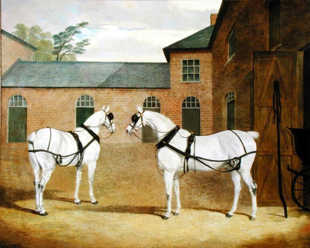 Detail of Mr. Sowerby's Grey Carriage Horses in his Coachyard at Putteridge Bury, Hertfordshire, 1836 by John Frederick Herring Snr