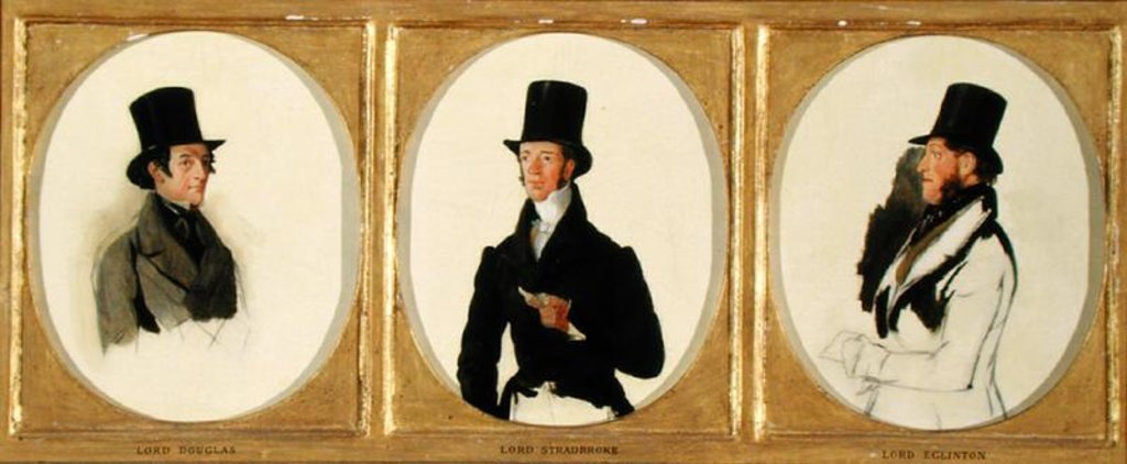 Detail of Studies for the Portraits of Lord Eglinton, Lord Douglas and Lord Stradbroke in 'The Waterloo Cup Coursing Meeting', 1840 by Richard Ansdell