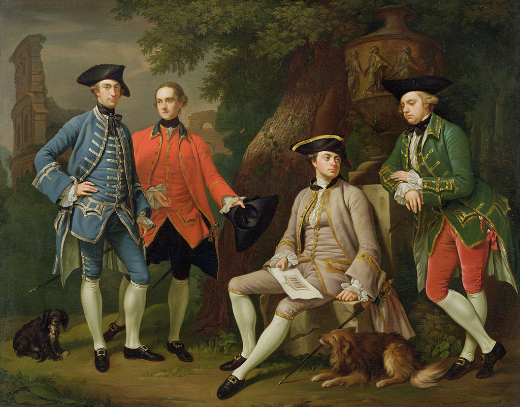 Detail of James Grant of Grant, John Mytton, the Honorable Thomas Robinson and Thomas Wynne, c.1760 by Nathaniel Dance