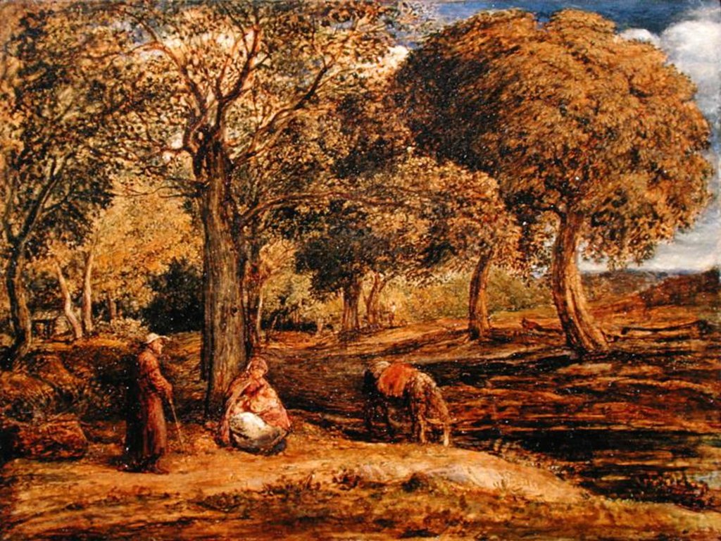 Detail of Landscape with Family Group, possibly The Rest on the Flight into Egypt, c.1827 by John Linnell