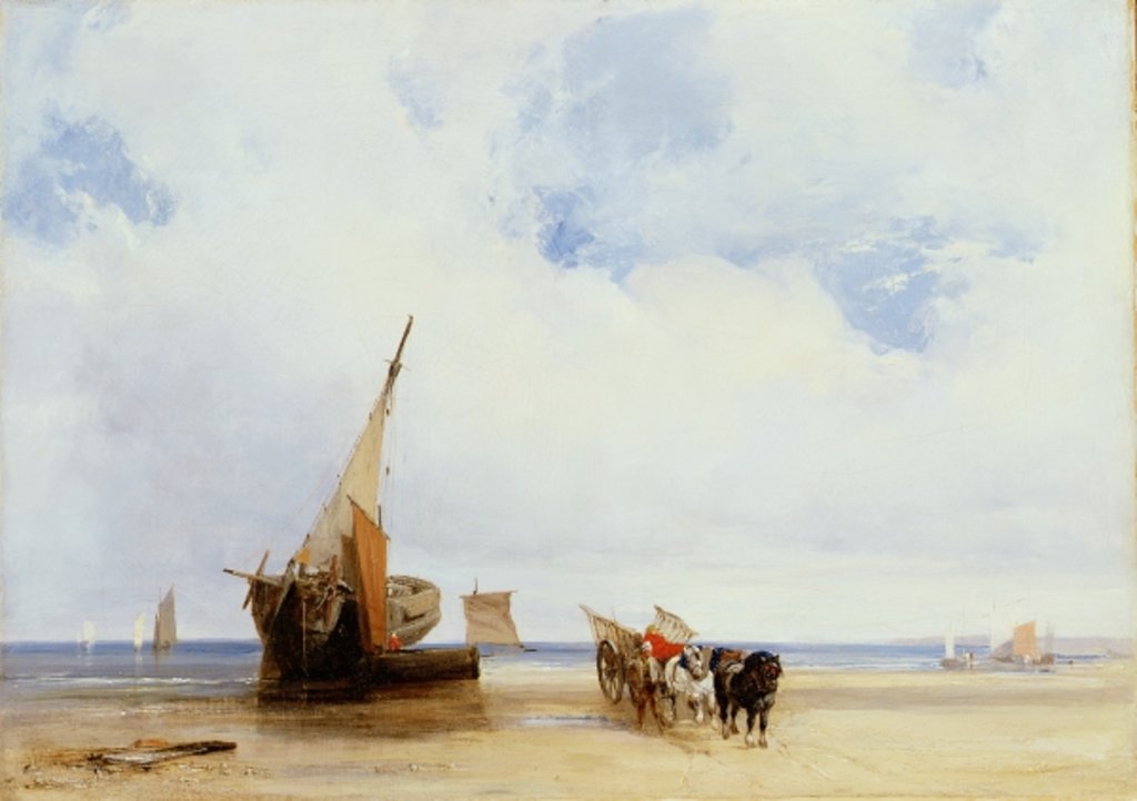 Detail of Beached Vessels and a Wagon near Trouville, c.1825 by Richard Parkes Bonington