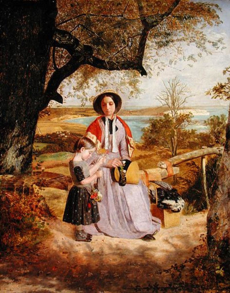 Detail of Mother and Child by a Stile, with Culver Cliff, Isle of Wight, in the distance, c.1849-50 by James Collinson