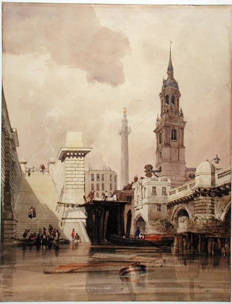 Detail of The Church of St. Magnus the Martyr by London Bridge, with Monument in the Background by Thomas Shotter Boys