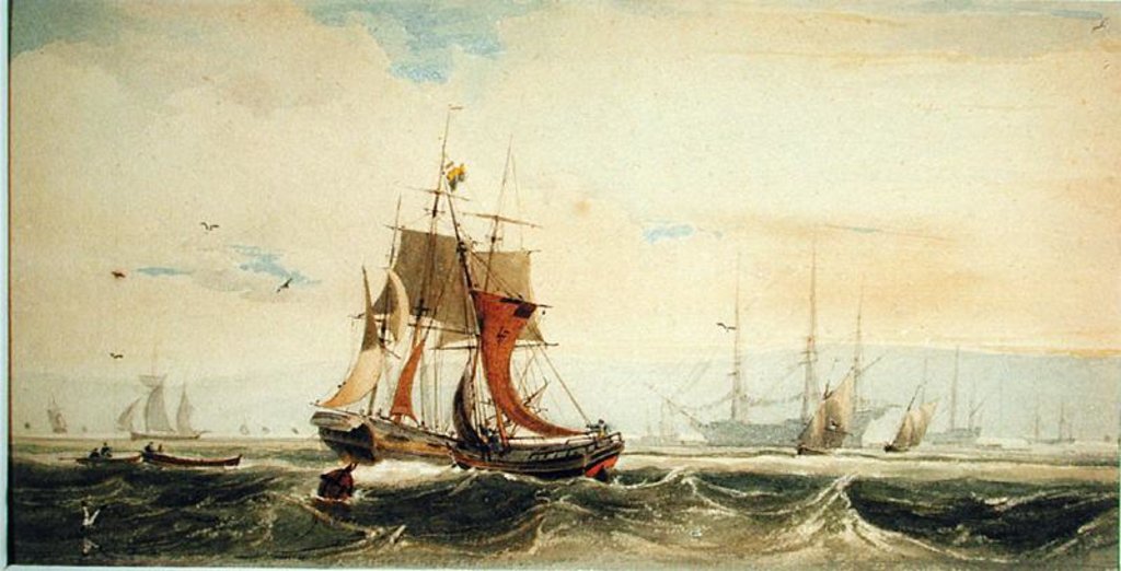 Detail of Shipping on the Medway, Kent by Francois Louis Thomas Francia