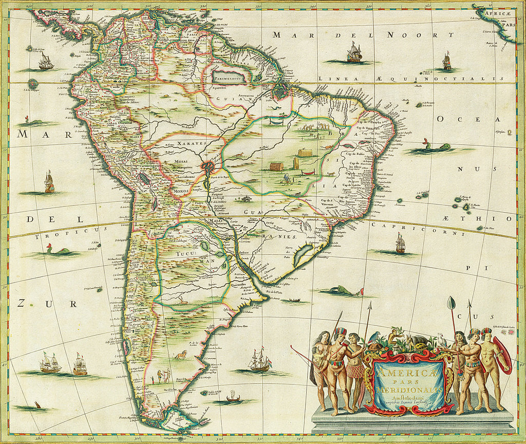 Detail of America Pars Meridionalis, page 93 of 'Atlas Minor Sive Geographia Compendiosa, qua Orbis Terrarum' compiled by Nicolaes Visscher 1655 by Joannes Jansson