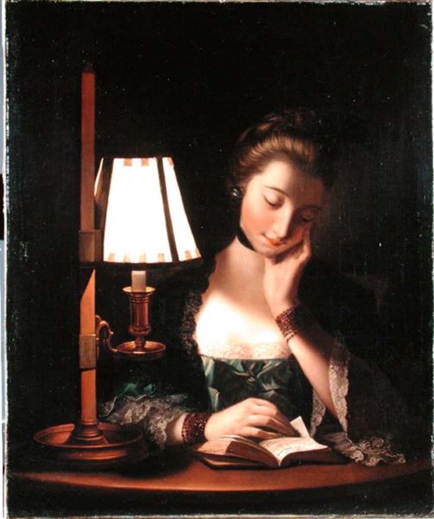 Detail of Woman Reading by a Paper-bell Shade, 1766 by Henry Robert Morland