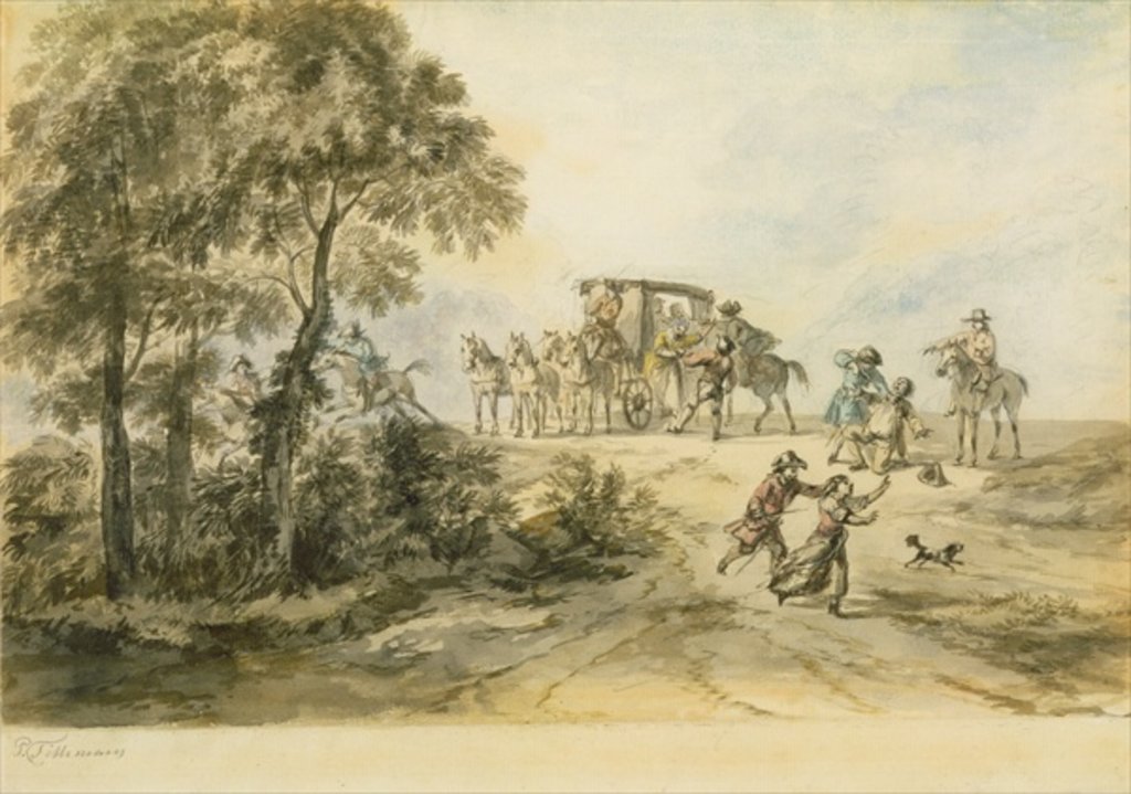 Detail of Coach and Highwayman by Peter Tillemans