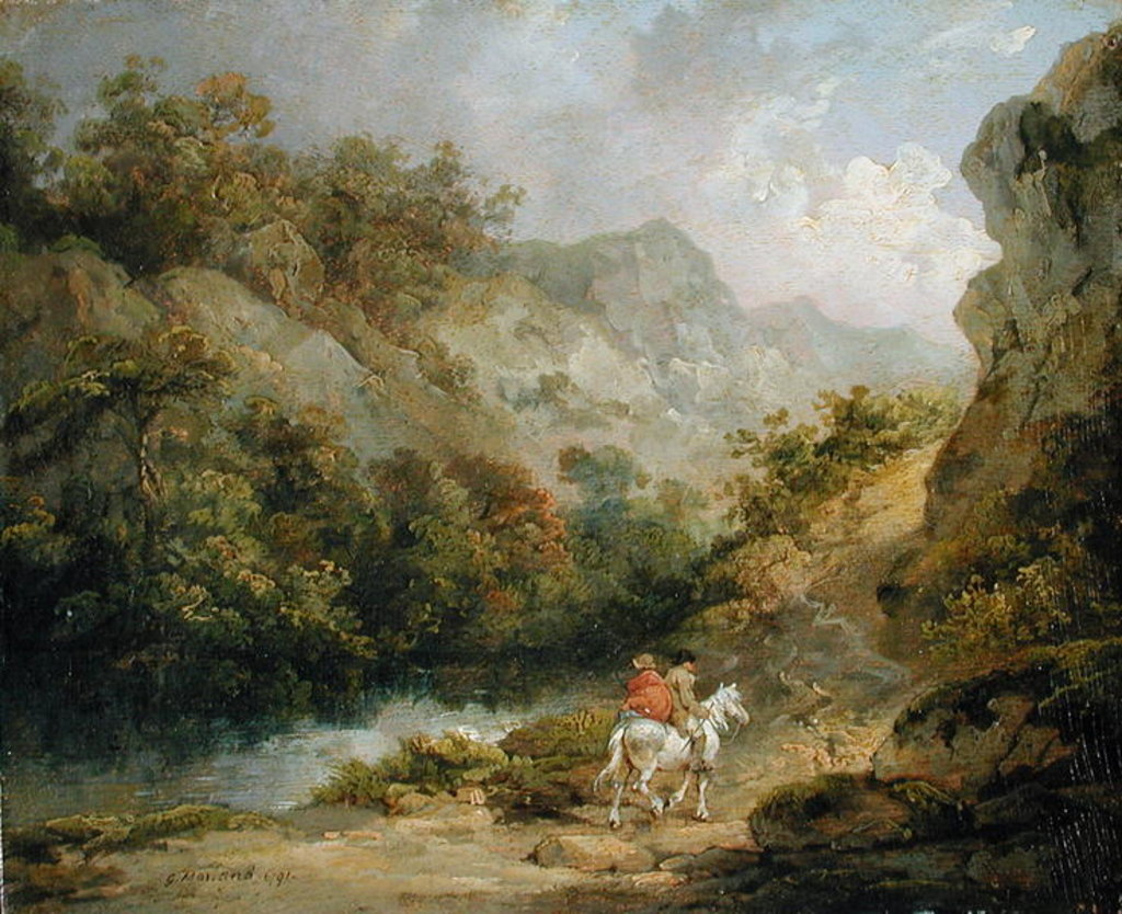 Detail of Rocky Landscape with Two Men on a Horse, 1791 by George Morland