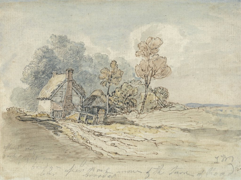 Detail of A Thatched Cottage and Trees at the Turn of a Country Road by James Ward