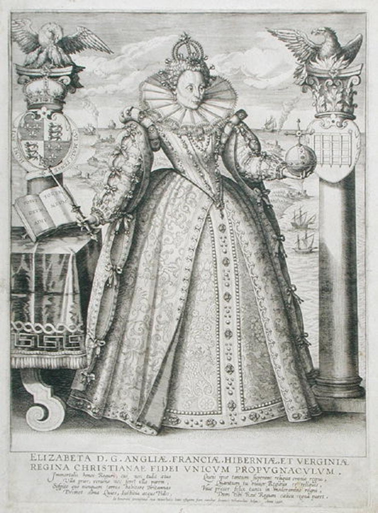 Detail of Portrait of Queen Elizabeth 1596 by Crispin I de (attr.to) Passe