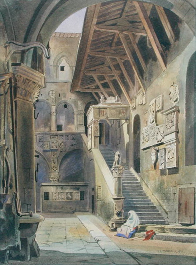 Detail of Court of the Bargello, Florence, 1839 by Thomas Hartley Cromek