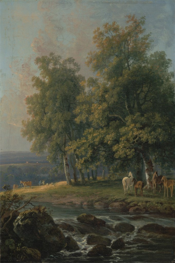 Detail of Horses and Cattle by a River, 1777 by George the Elder Barret