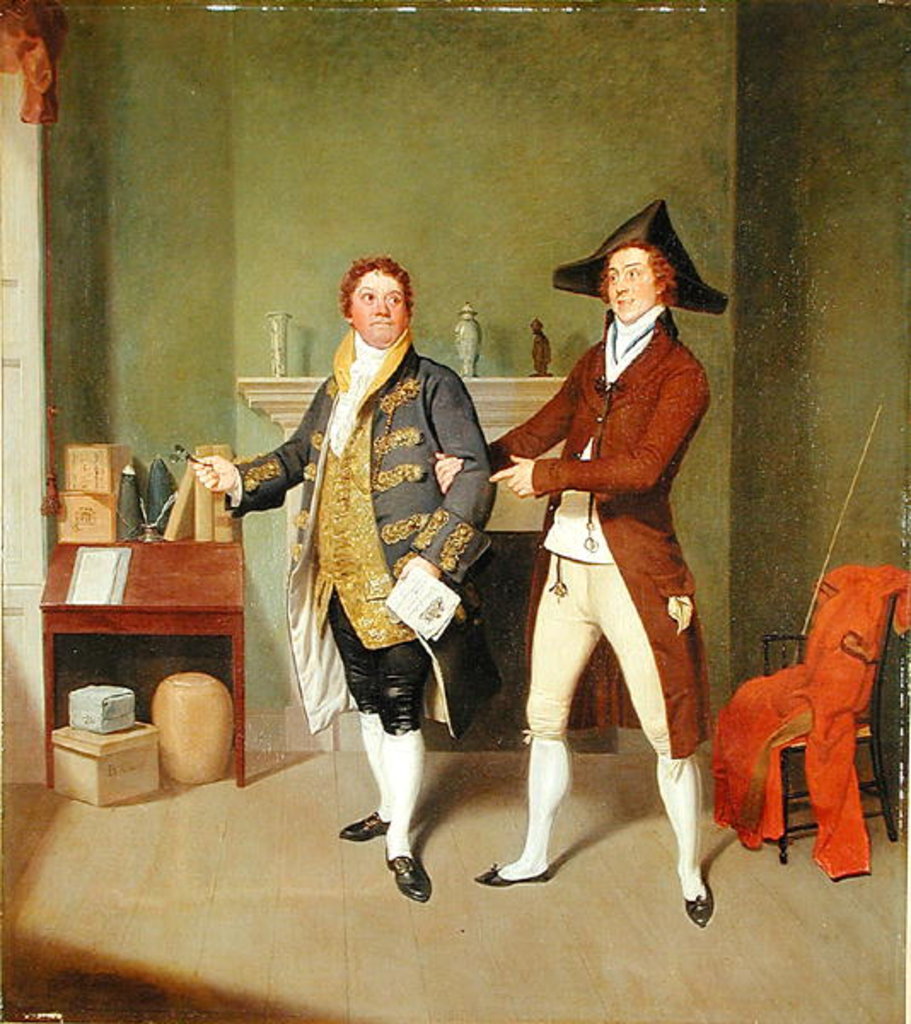 Detail of John Quick and John Fawcett in Thomas Moreton's 'The Way to Get Married', 1796 by Samuel de Wilde