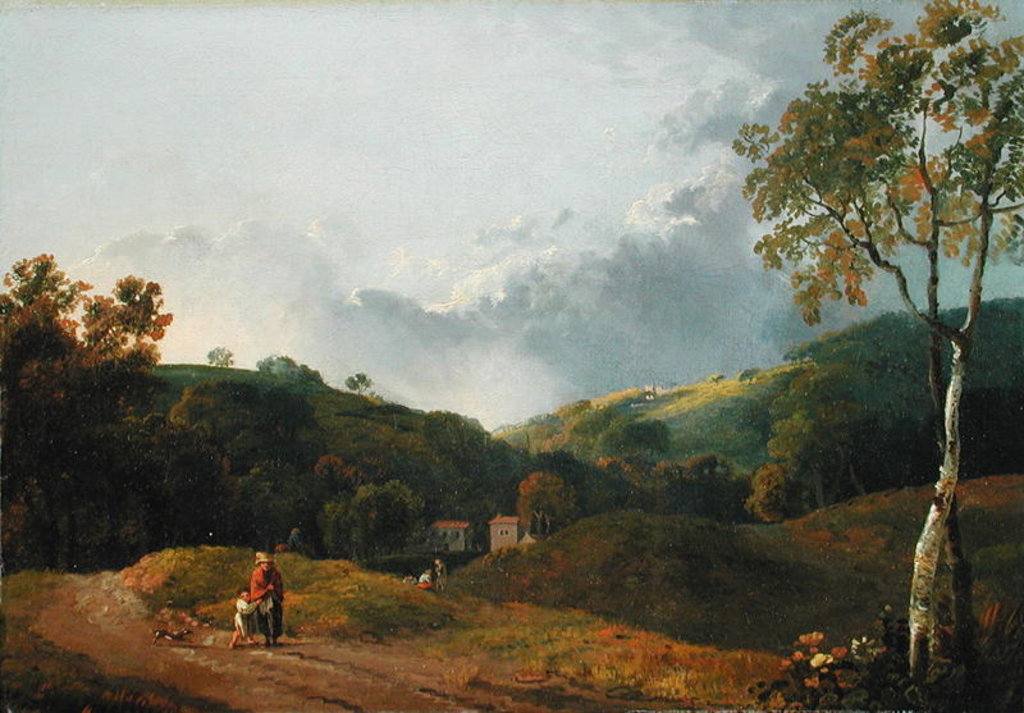 Detail of Landscape with Cottagers by George the Elder Barret