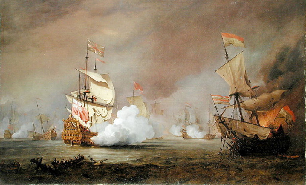 Detail of Sea Battle of the Anglo-Dutch Wars, c.1700 by Willem van de the Younger Velde