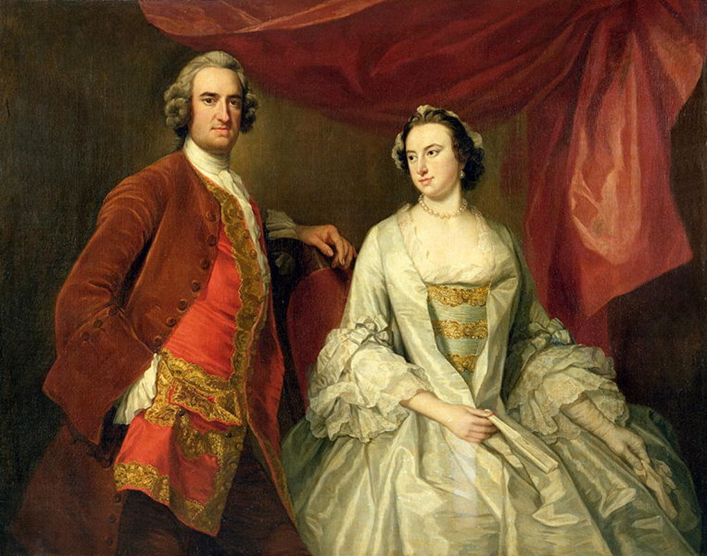 Detail of A Man and a Woman, possibly of the Missing Family, of Little Park House, Wickham, Hampshire, 1747 by George Knapton