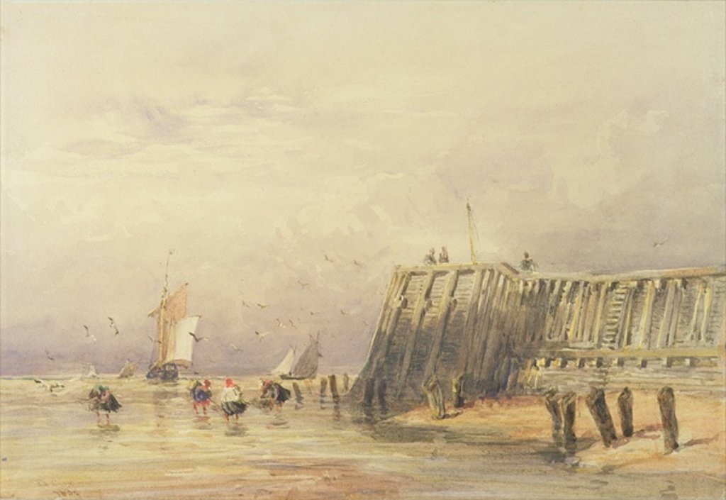 Detail of Seascape with Sailing Barges and Figures Wading Off-Shore, 1832 by David Cox
