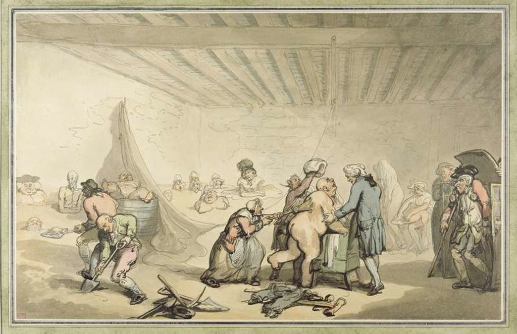 Detail of Dr Graham's Cold Earth and Warm Mud Bathing Establishment at 26 Fleet Street, London by Thomas Rowlandson