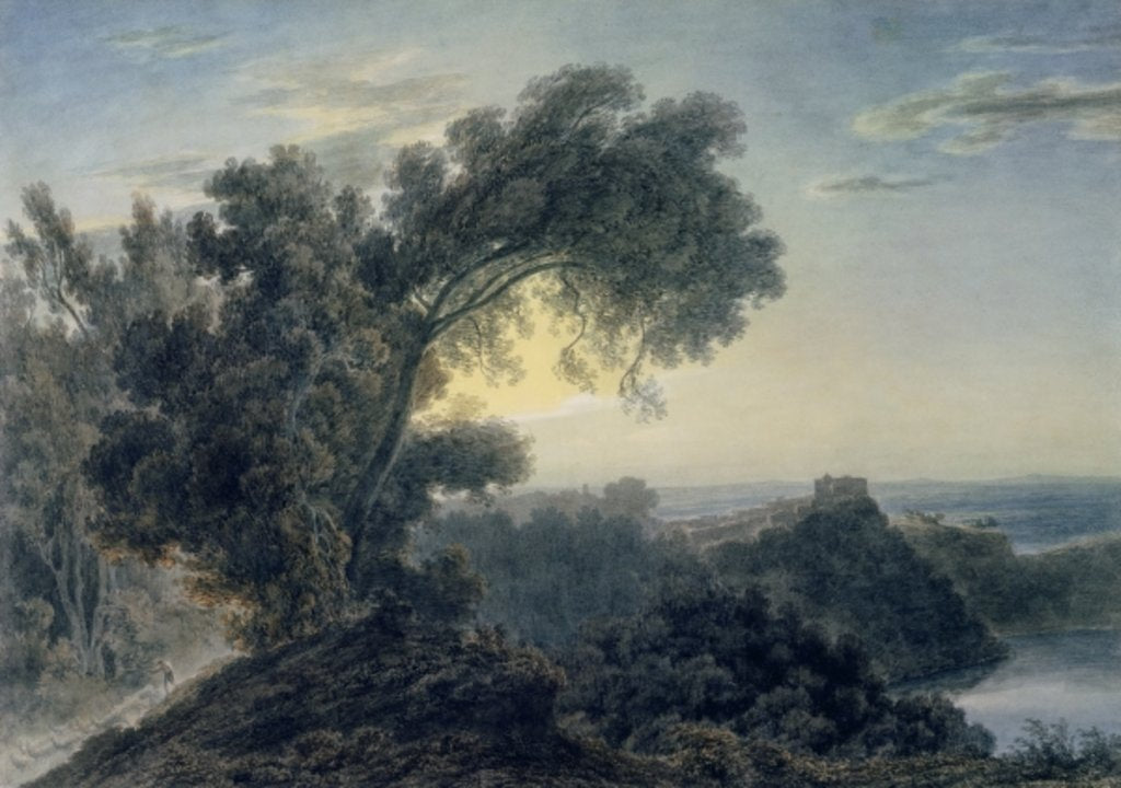 Detail of The Lake of Albano and Castle Gandolfo by John Robert Cozens