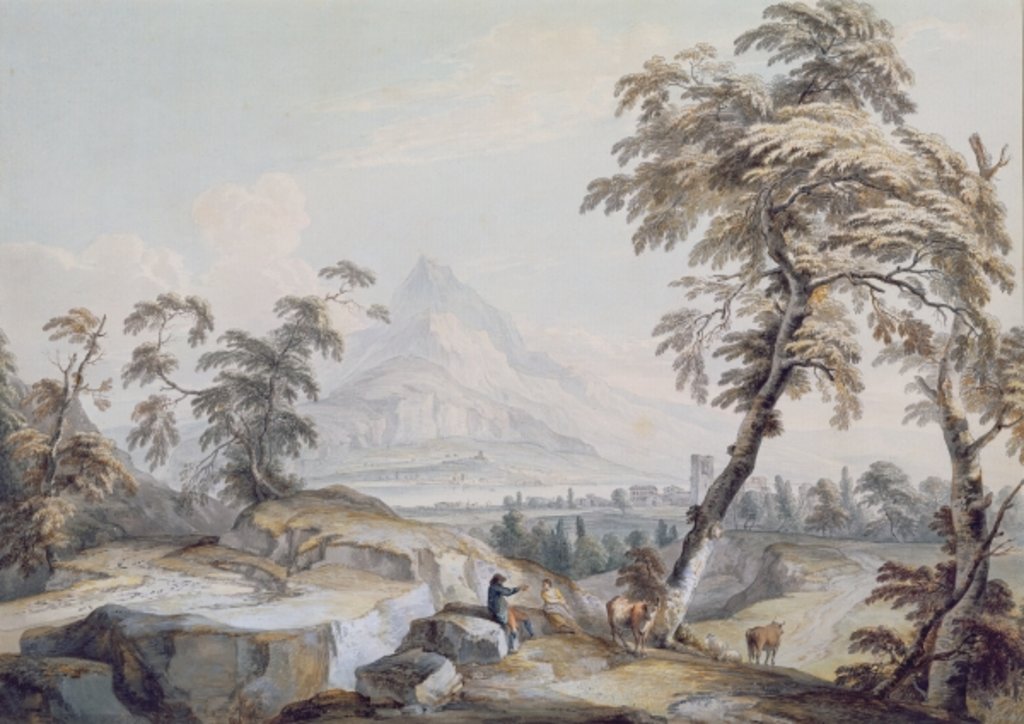 Detail of Italianate Landscape with Travellers, no.1 by Paul Sandby