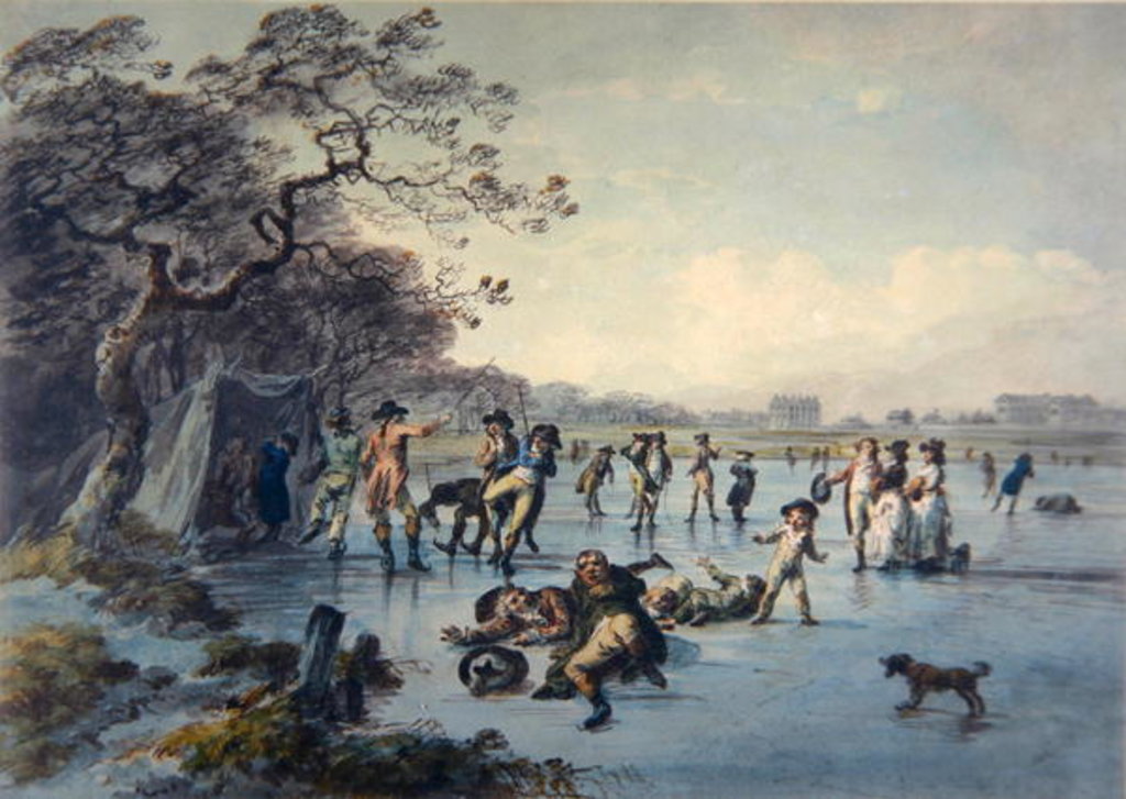 Detail of Skating in Hyde Park, c.1785 by Julius Caesar Ibbetson