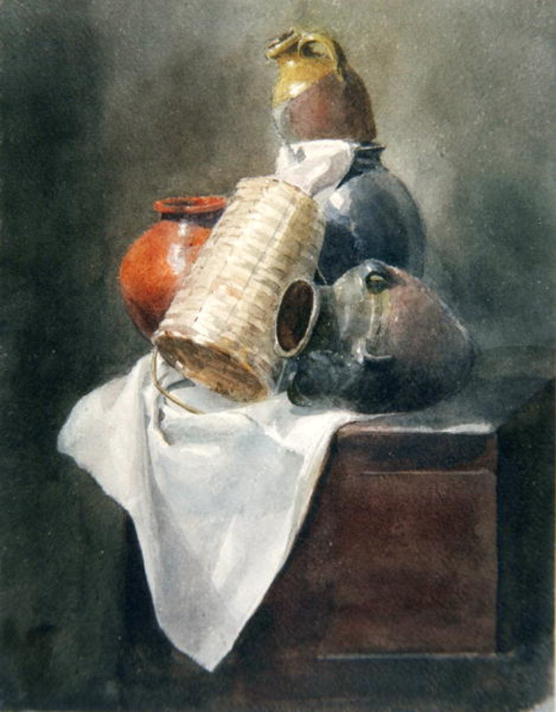 Detail of Still Life: Pots, Basket and Cloth on a Chest by Peter de Wint