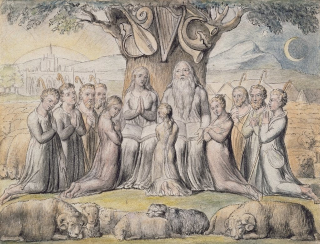 Detail of Illustrations from the Book of Job, pl.2: Job and his Family, after William Blake by James Thomas Linnell
