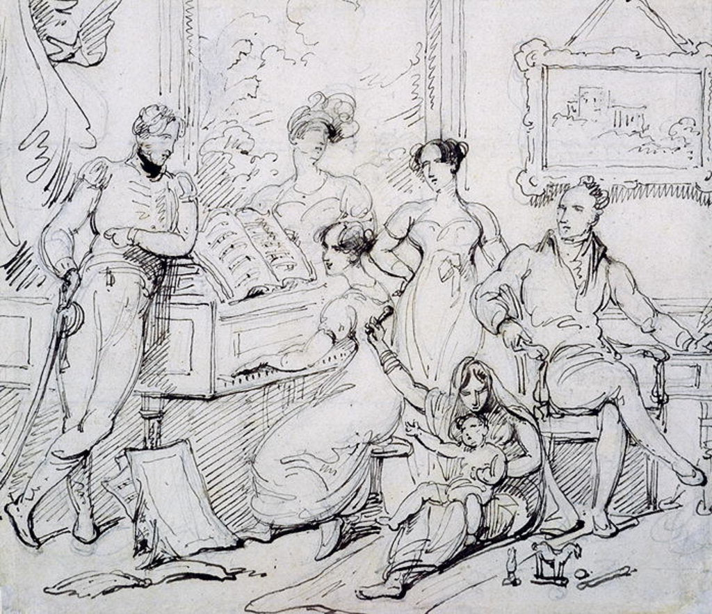 Detail of A Family Group Around a Piano by George Chinnery