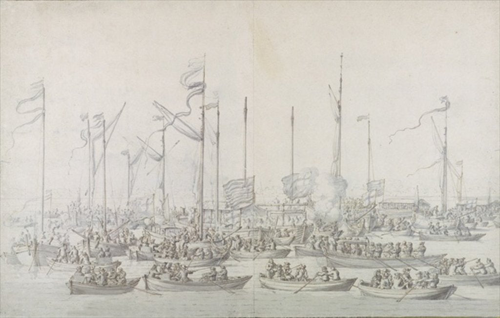 Detail of Celebration on the Thames near Whitehall, after the Coronation of James II by Willem van de the Elder Velde