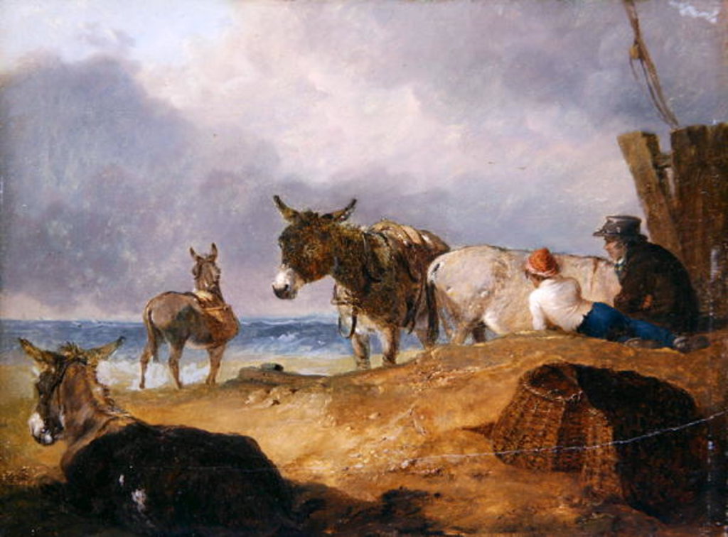 Detail of Donkeys and Figures on a Beach by Julius Caesar Ibbetson