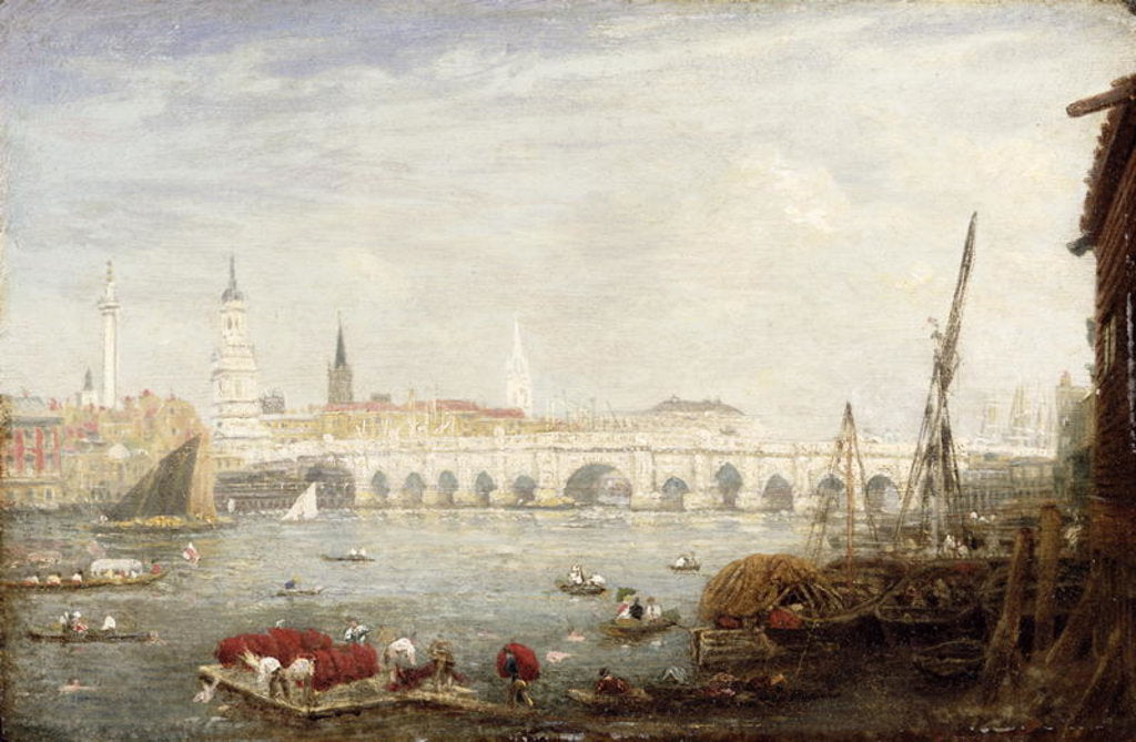 Detail of The Monument and London Bridge, c.1820-80 by Frederick Nash