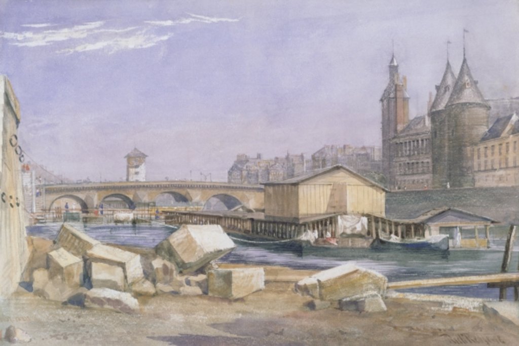 Detail of The Pont au Change and the Conciergerie, Paris, 1837 by Richard Redgrave
