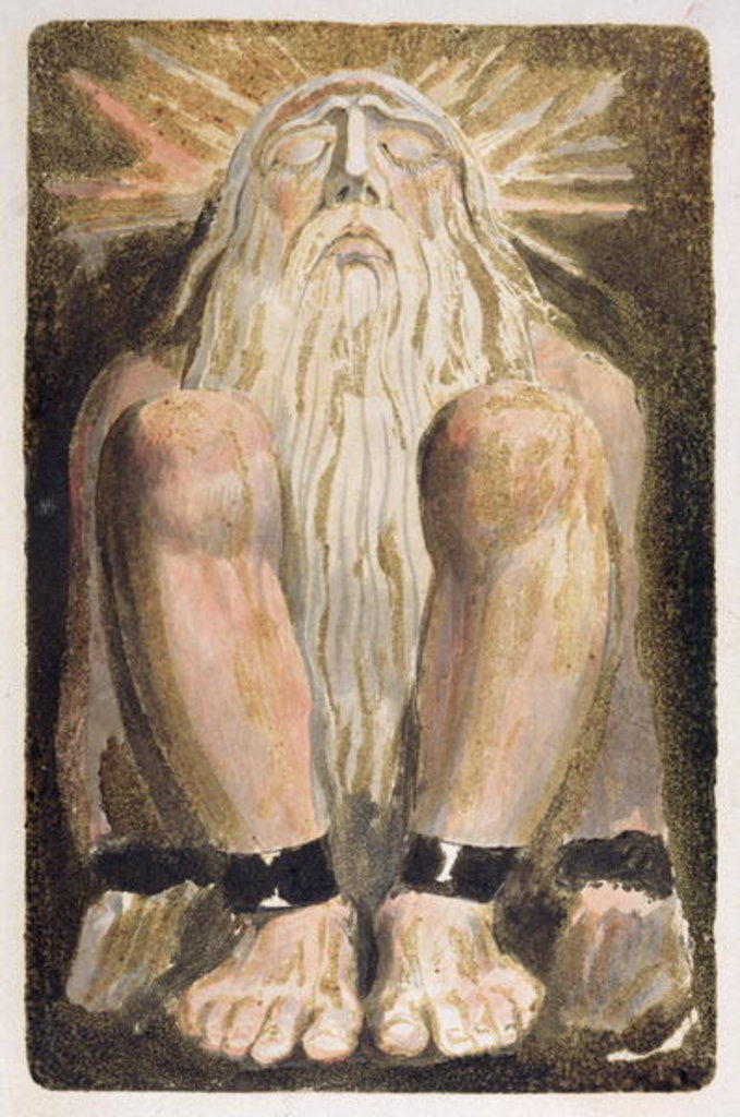 Detail of A naked man with a long, white beard by William Blake