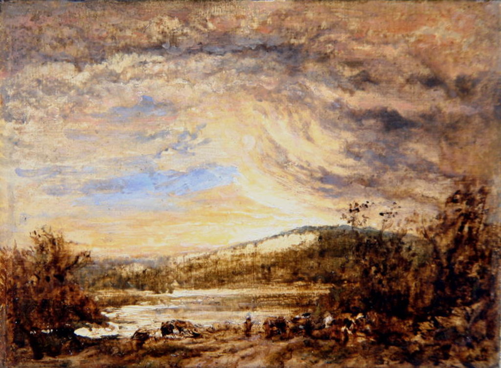 Detail of A River Landscape, Sunset by John Linnell