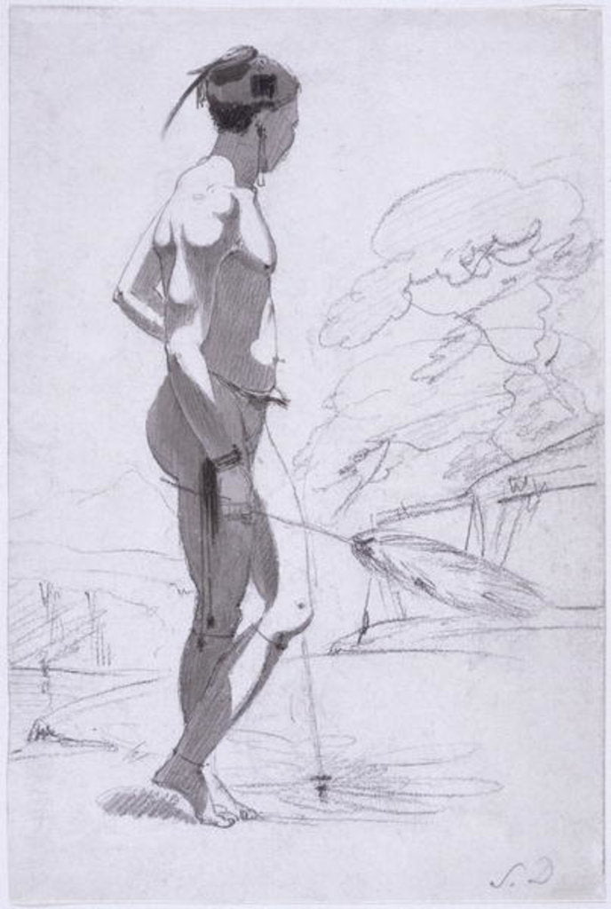 Detail of Tswana Man Holiding an Ostrich Feather Fan in a Landscape, c.1802 by Samuel Daniell