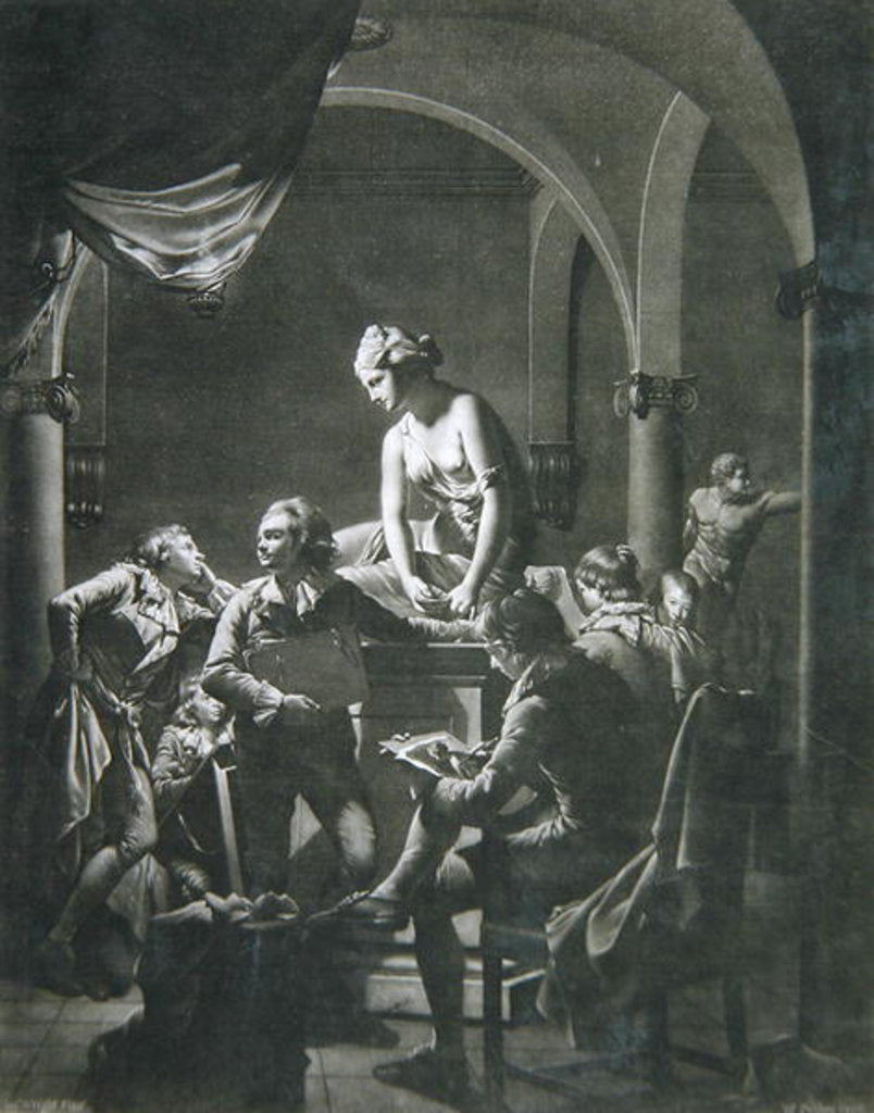 Detail of Drawing Academy, engraved by William Pether c.1772 by Joseph (after) Wright of Derby