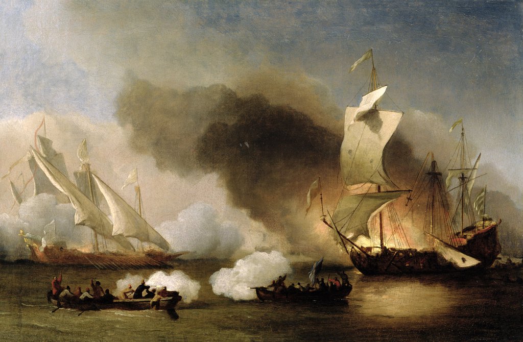 Detail of An Action off the Barbary Coast with Galleys and English Ships, c.1695 by Willem van de the Younger Velde